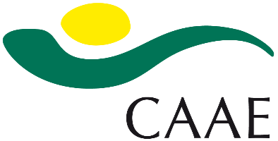 Logo CAAE con un sol amarillo y una curva verde
