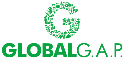 Logo GLOBALG.A.P. con letra G formada por iconos agrícolas.