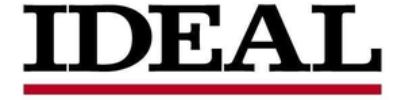 Logo de IDEAL con línea roja debajo.
